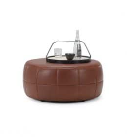 Kruk / Poef Barrel in leder.