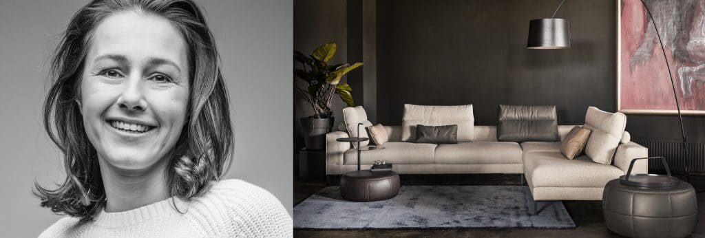 Marike Andeweg en haar ontworpen bank Aikon Lounge voor Design on Stock.